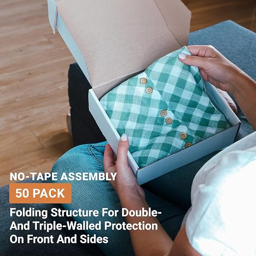Box USA 10" Deluxe Shipping Boxes, 10 1/2"L x 5"W x 6"H, 50-Pack - White Box Mailers for Packaging, Storage, Gifts or Bulk Business Orders