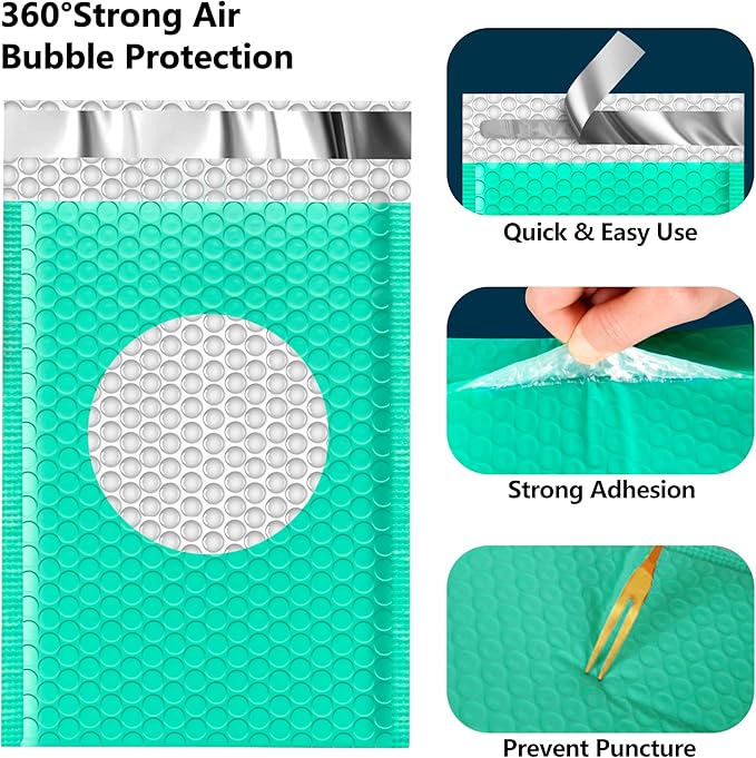 JinRuiKJ Bubble Mailers 6x10" 25 Pack, Padded Envelopes, Strong Adhesion Padded Mailers, Cushioning Padded Shipping Envelopes for Jewelry, Makeup - Green