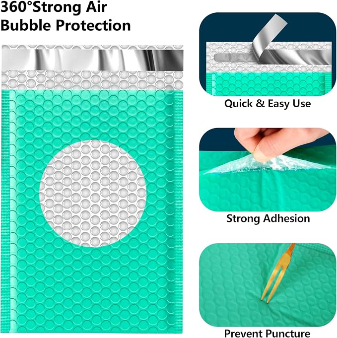 JinRuiKJ Bubble Mailers 6x10" 25 Pack, Padded Envelopes, Strong Adhesion Padded Mailers, Cushioning Padded Shipping Envelopes for Jewelry, Makeup - Green