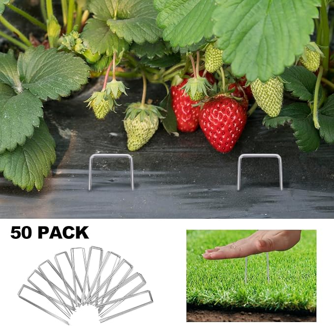CEWOR 50 Pack Landscape Staples 6 Inch, Galvanized Garden Stakes