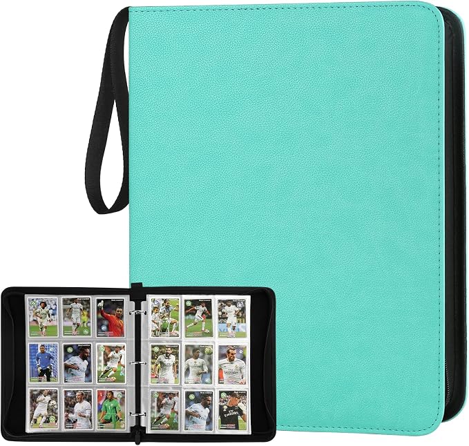 GERMUN 3 Ring 9 Pocket Zipper Card Binder, 720 Double Sided Standard PU Trading Card Album Folder for TCG & Sports Cards, Not Fit Top Loaders (lake blue)