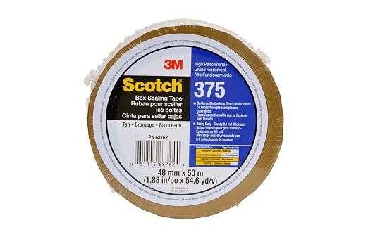 3M Scotch Box Sealing Tape 375 Tan, 48 mm x 50 m | High Performance, Conveniently Packaged