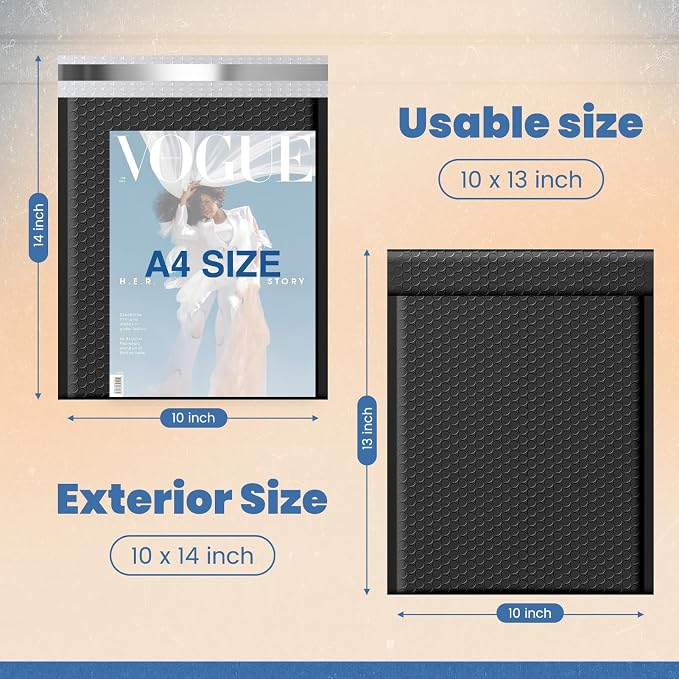 Fuxury Bubble Mailers 10x13 Inch Black 250 Pack Bulk Padded Envelopes | Thick Mailing Envelopes Bubble Opaque Padded Mailers Shipping Bags for Mailing Book Makeup Small Business