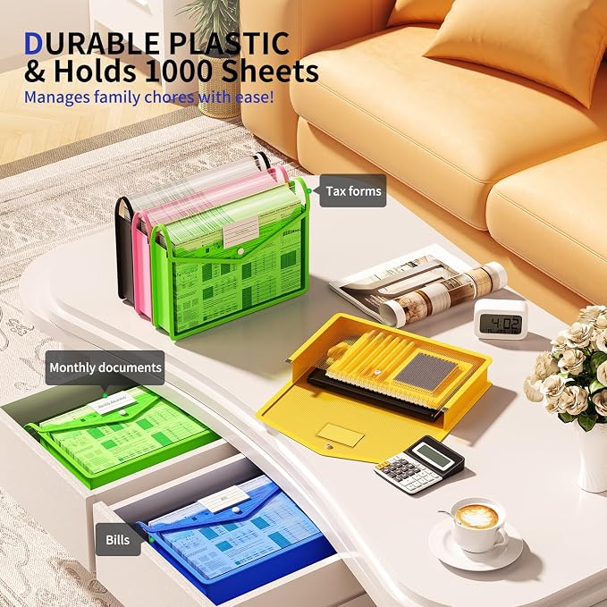 Plastic Expanding File Folder, Transparent envelopes with Snap Closure | Large Capacity, No Dividers, Bills & Taxes, Fit Legal/B4 Size for School / Office / Home / Hospital, 3 Pack-3 Colors