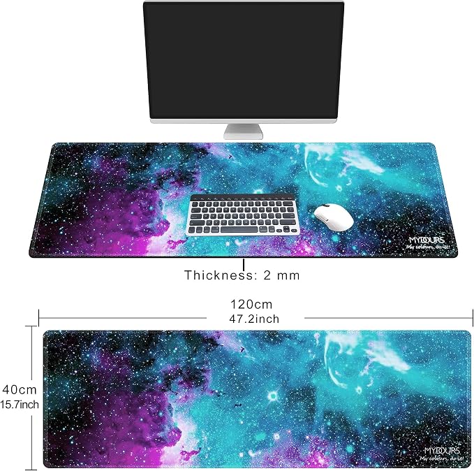 Mydours XXL Gaming Mouse Pad 48x16 Inches, Extra Large Mouse Pad with Fabric & Non-Slip Rubber, Desk Pad for PC Gaming & Office Workspace, Desk Pad for Keyboard & Computer Accessories (Universe)