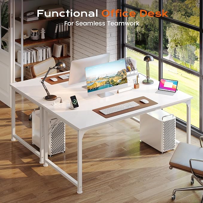 47 X 24 Inch Deeper Desk with Power Outlets | Computer Desk for Bedroom, Office Desk for Work from Home, Writing Study Gaming Table, Stable Metal Frame, White