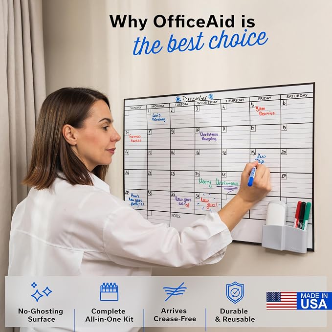 (2 PK) Small Dry Erase Calendar for Wall, 17x26, Small Wall Calendar Dry Erase, White Board for Office, Home & School, Erasable Whiteboard, Monthly Undated Reusable White Board Planner