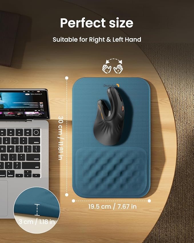ProtoArc MP50 Ergonomic Mouse Pad with Wrist Support, Lycra Surface, Blue | 8° slope & massage points, soft memory foam, Large 12x8 Inches, Non-slip base. Relieves wrist strain for office & home