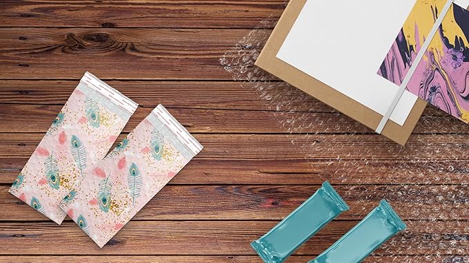 4x8 (20pcs) Pink Peacock Designer Self Seal Poly Bubble Mailers Shipping Envelopes Padded Bags
