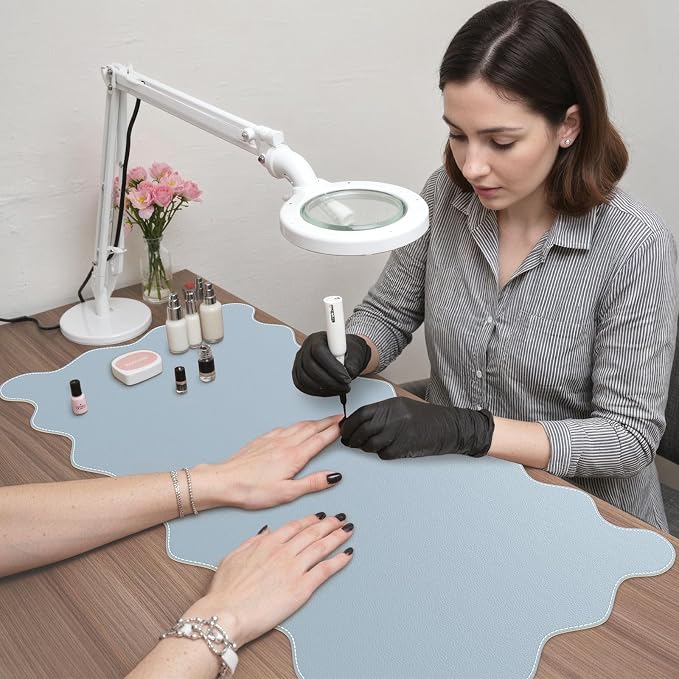 iCasso Blue Scalloped Mouse Mat, 35.4"x15.7" Computer Mat for Office | Adorable Non-Slip Base Scalloped Mousepad for Home, Floral Desk Pad Stitched Edges for Study Office Computer Setup