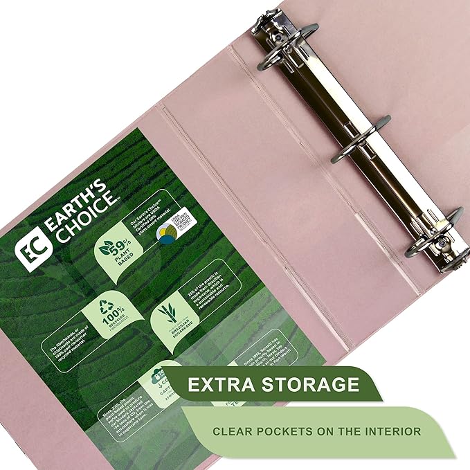 Samsill Plant-Based 3 Inch Durable D-Ring, View Binder, Eco-Friendly, USDA Certified Biobased, 2 Count,Pack of 1, Rose