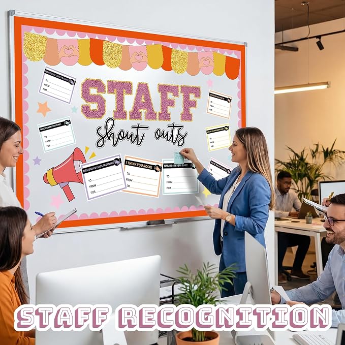 Mooliwe Staff Shout Out Bulletin Board Kit, Employee Recognition Decor Set with 20 Appreciation Cutouts for Employee of Month Office School Classroom Wall Door Decor Supplies