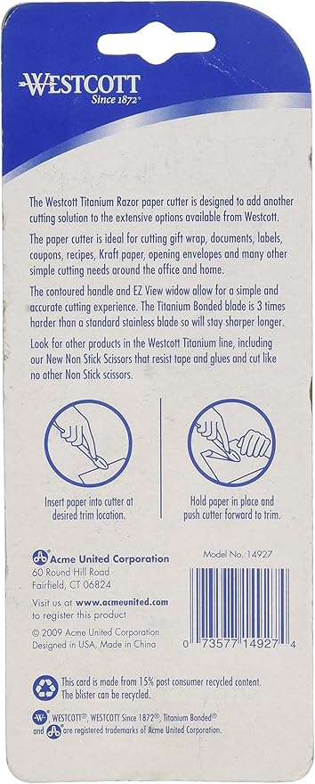 Westcott 14927 Titanium Bonded Razor Paper Cutter for Home, Office or Classroom