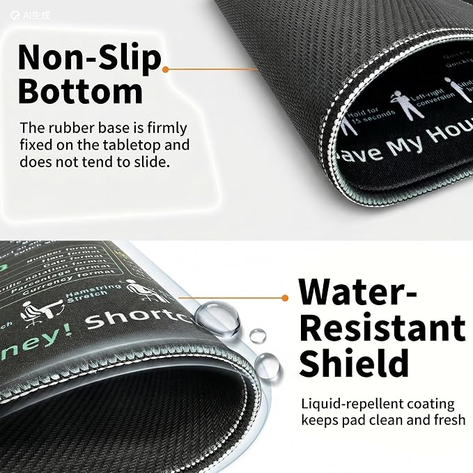 Excel Cheat Sheet Desk Pad-Mouse pad(11.8in *9.8in *0.12 in) | Waterproof Mouse Pad, Microsoft Excel Shortcuts, Non-Slip Stitched Edge, Portable Computer Mousepad