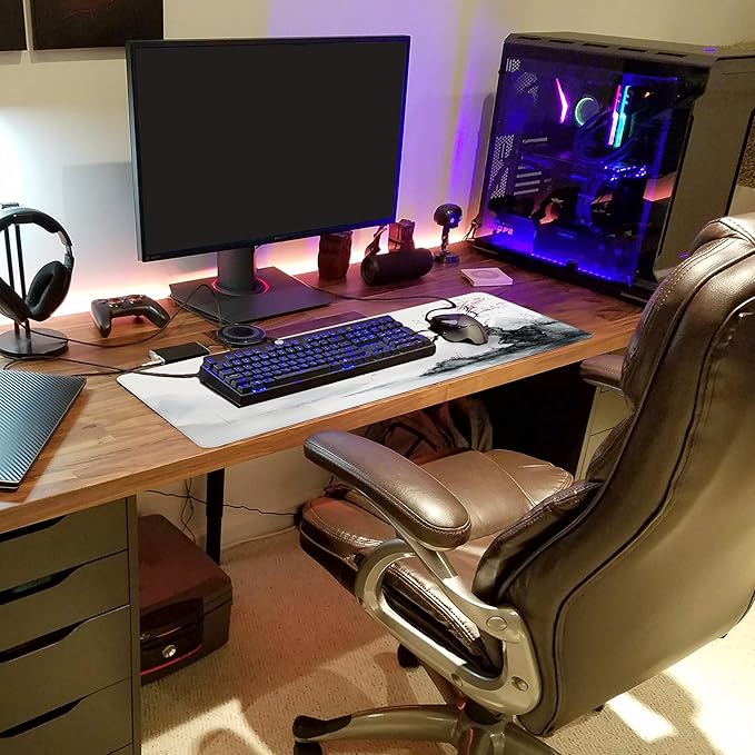 Long Gaming Mouse Pad Extended Anime Large Desk Pad with Non-Slip Base Full Keyboard Mat with Stitched Edges for Gaming and Office 31.5 x 11.8 inches (White Cherry Blossom)