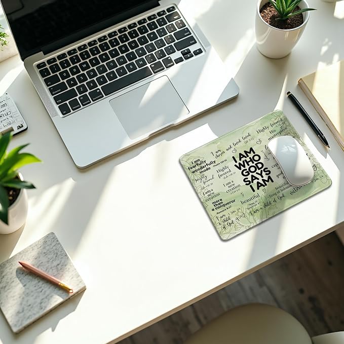 Inspirational Christian God Says I Am Mouse Pad, Green Floral Bible Verse Affirmation Mouse Pads Mousepad for Home Office Dorm Computers Laptop Supplies Desk Accessories, 9.5x7.9 Inch