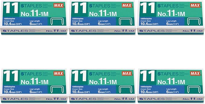 Max No. 11-1M Staples for Vaimo Staplers, 6 Packs