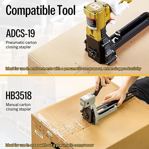 meite Carton Closing Staples 16 Gauge 1-3/8" Wide Crown 3/4" Leg Copper-Coated Carton Staples for Pneumatic or Manual Box Stapler Gun - Cardboard Closer Packaging (3,200PCS)