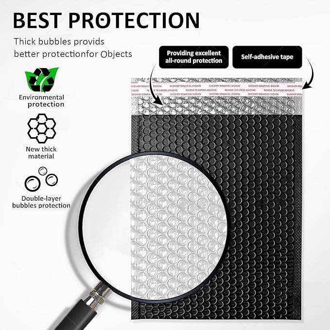 Bubble Mailers 4x10" 100 Pack and 24PCS Fragile Stickers Black Thick Waterproof Padded Poly Envelopes Small Bubble Wrap Mailers Self Seal Shipping Bag for Mailing Jewelry Makeup Small Business#0