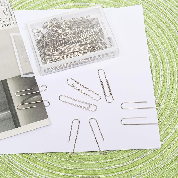100 Pcs Silver Paper Clips, 2 Inch (50mm) Colorful Paperclips | Reusable Big Paperclips, Colored Jumbo Paper Clips, Rust Proof, for Office, School, DIY, Bookmarks and Document Organization