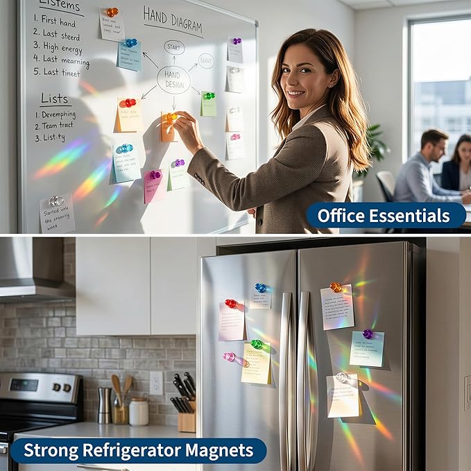 MAX Push Pin Magnets - Tiergrade 16 Pack 7 Assorted Color Strong Magnets,Use at Kitchen Home Office and School Classroom, for Refrigerator Dry Erase Board and Whiteboard.