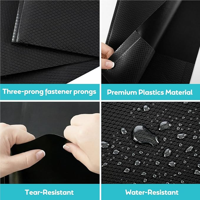 24 Pcs Textured Folders with Pockets and Prongs (Black),Fit Letter Size Paper,Business Card Slot,2-Pocket Folder for School Office or Home,Durable Acid-Free Poly,Back to School Supplies Bulk