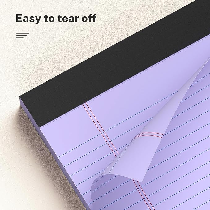 AILZFEI 300 Sheets Purple Legal Pads 8.5 x 11 College Ruled Paper 6-Pack Note Pad Narrow Ruled 50 Sheets per Notepad Perforated Writing Pad Durable Sturdy Back 8x11 Pads of Paper