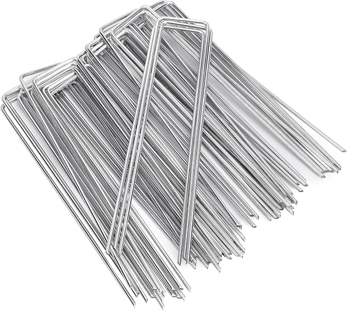 CEWOR 50 Pack Landscape Staples 6 Inch, Galvanized Garden Stakes