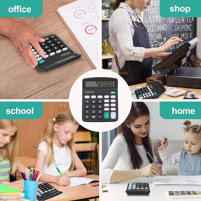 Desktop Calculator, Black Calculator Big Buttons, 12-Digits | Large LCD Display, Solar and AA Battery Dual Power, Desk Calculators for Office Home School Business Class (Black)