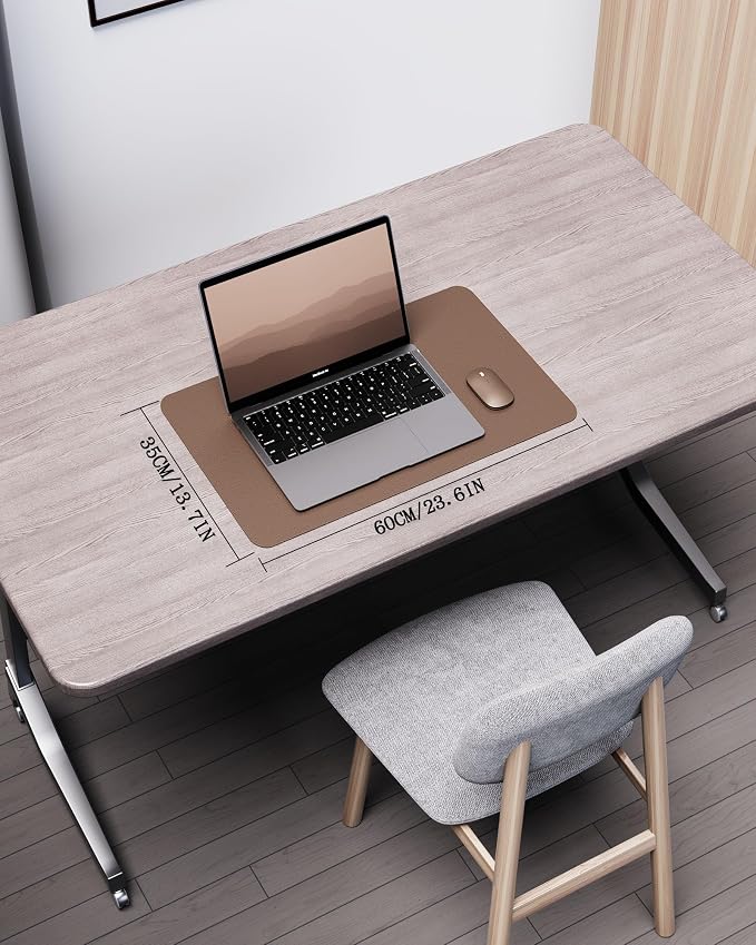 YSAGi Double-Sided Cork PU Leather Waterproof Desk Pad Protector for Office | 23.6"x13.7", Coffee, Fits Mouse & Keyboard,Scratch & Stain Desk Protection,Non-Slip