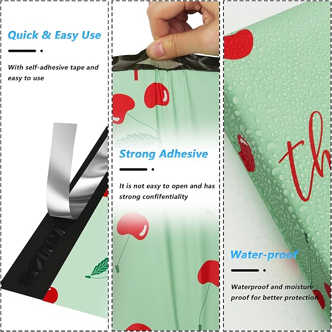 Thank You Poly Mailer 10x13 Inch 25 Pcs, Waterproof and Tear-Resistant Shipping Bags for Clothing, Strong Mailing Bags with Self-Seal, Cute Packaging Bags for Small Business - Cherry