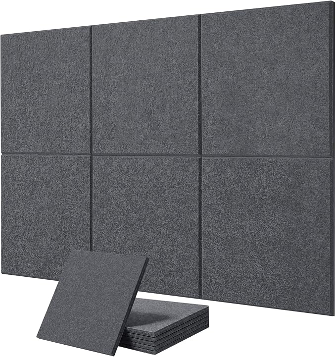 Felt Wall Tiles Bulletin Board Large Cork Board Alternative 6 Pack 11.81”x11.81”x0.47” Felt Pin Board Tack Board with Safe Removable Adhesive Tabs for Home Office School 36x24 (Charcoal Grey)