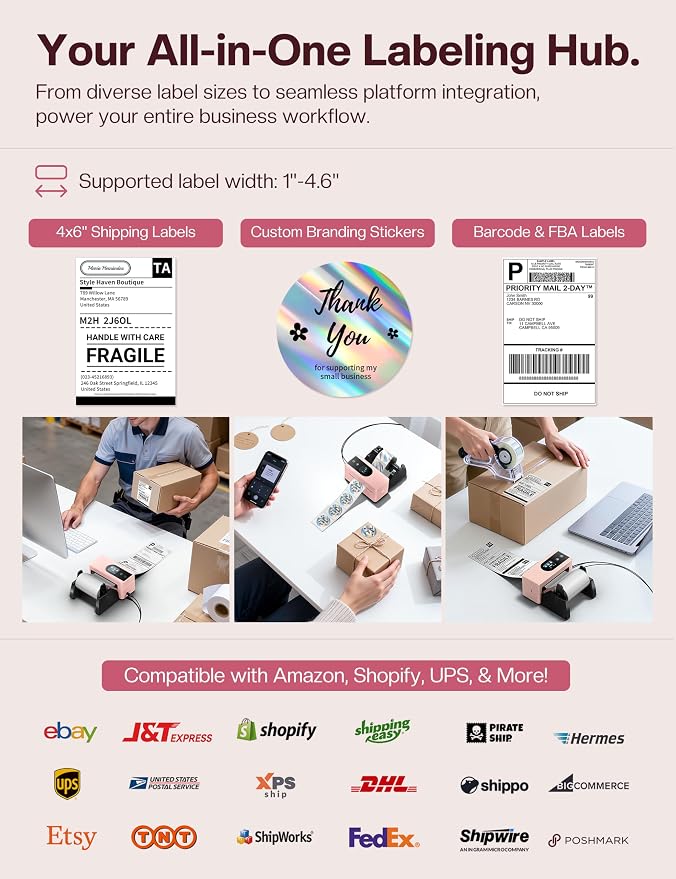 Phomemo PM64D Shipping Label Printer 4x6 Bluetooth with Touch Screen | 150mm/s printing, one-touch calibration, Bluetooth connection, compatible with Amazon, USPS, UPS, iOS, Android, Windows & Mac