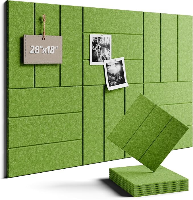 28" x 18" Felt Bulletin Board Tiles, Bold Stripe, Kelly Green | 6-Pack Cork Board Alternative, 30 Adhesive Tabs, Push Pin Board, Wall Decor, Office, Home, Classroom, Dorm
