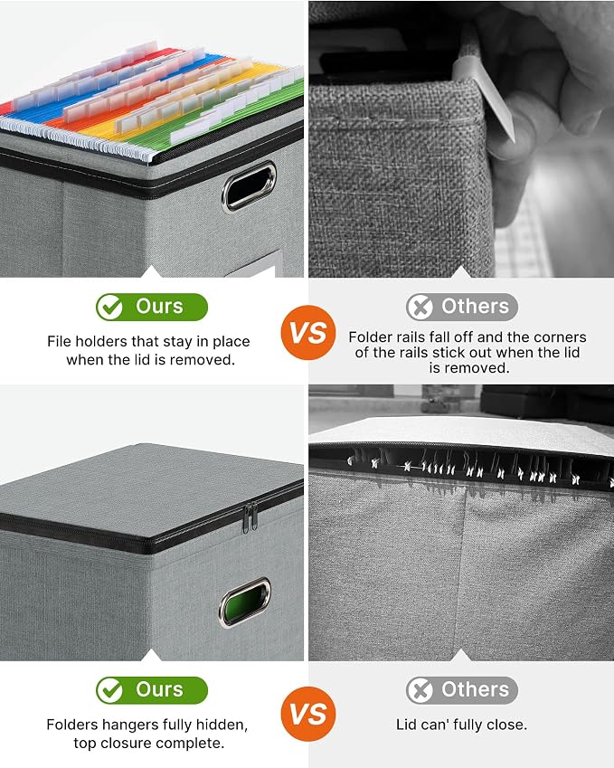 File Box Small 2-Pack Mesh Pockets Hanging Organizer for Letter-Size | Dustproof Lid. 3 Mesh Pockets. Collapsible Scratch-Resistant GRS Linen. Slide Rails. Office, Home, Dorm