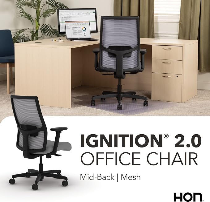 HON Ignition 2.0 Ergonomic Office Chair, Lumbar Support, Desk Chair, Frost | Ergonomic office desk chair with lumbar support, adjustable arms, office decor, workstation comfort for focused productivity