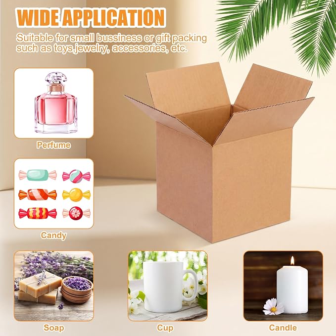Yeaqee 72 Pcs Shipping Boxes Corrugated Cardboard Small Shipping Boxes for Packaging Mailing Packing Moving Small Business Storage Crafts Gifts (4 x 4 x 4 Inch,Kraft Color)