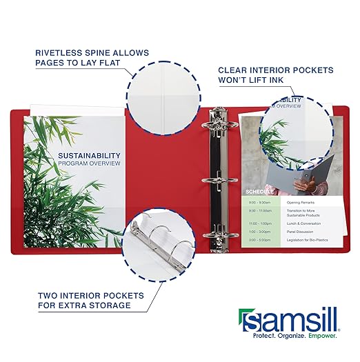 Samsill 2 Inch 3 Ring Binders, Economy Round Ring, Clear View Cover, 425 Sheet Capacity - for School, Home, Office - Red, 4 Pack