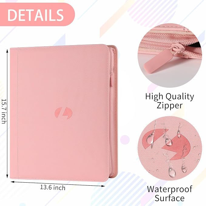 Toploader Binder,Holds 288 Toploaders,9 Pocket Double-Sided Top Loader Binders with Sleeves for 3 x 4'' Toploaders, Card Holder for Trading Cards or Sports Cards(Pink)