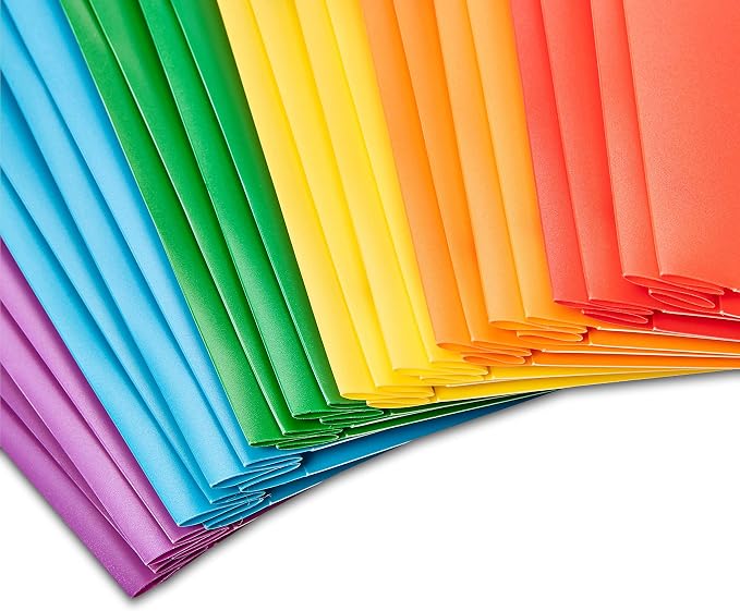 Amazon Basics Heavy Duty Plastic 2 Pocket Folder for Documents, Letter Size Paper, Assorted Colors, Pack of 144