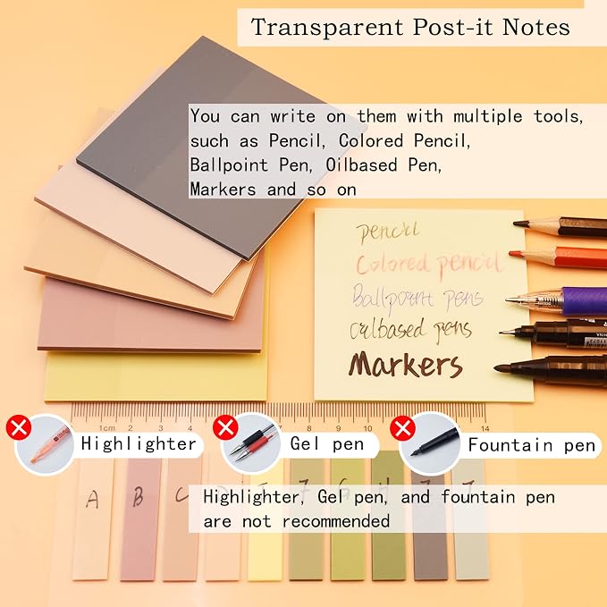 YOUDEFUL 800Pcs Transparent Sticky Note, 3"x3" Clear Sticky Note, Morandi | Waterproof Translucent Sticky Note for Books Annotation, Back to School Sticky Notes for Bible Study, School, Office