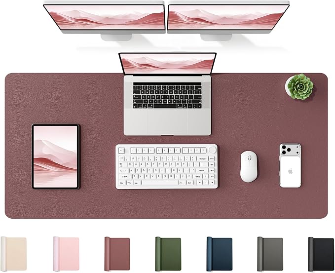 YSAGi 47.2" x 17" Large PU Leather Desk Mat for Keyboard and Mouse - Waterproof Non-Slip Desk Pad Protector for Office, Home, Writing Desk, Dark Pink