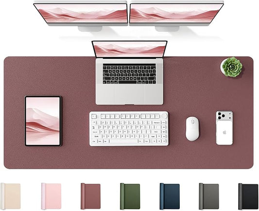YSAGi 47.2" x 17" Large PU Leather Desk Mat for Keyboard and Mouse - Waterproof Non-Slip Desk Pad Protector for Office, Home, Writing Desk, Dark Pink
