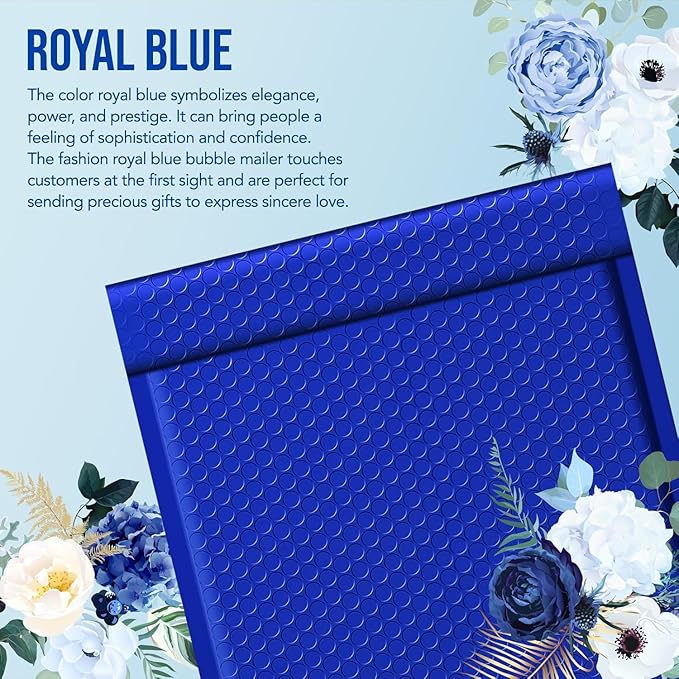 Fuxury Large Bubble Mailers 10.5x16" 250 Pack Royal Blue Self Seal Padded Envelopes Bulk Waterproof Mailing Envelopes Bubble #5 Cushioning Padded Mailers for Small Business Packaging