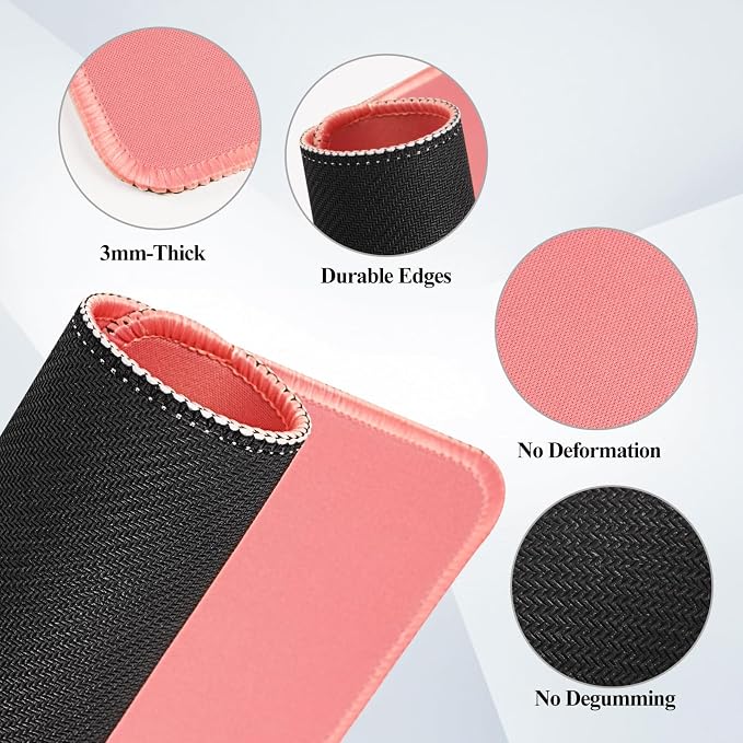 Mouse Pads, 3 PCS,Light Pink Standard Mouse Pads, Office and Gaming,Stitched Edges, Rubber Anti Slip Base Mouse pad, Dirt Resistant, Durable, Square, 10.2 inches x 8.3 inches x 0.12 inches
