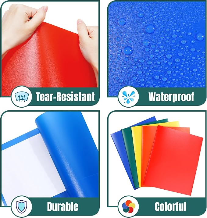GNL Plastic Folders with Pockets, Pack of 10, Colored Heavy Duty 2 Pocket File Folders Letter Size, Pocket Folders for School, Home, and Office