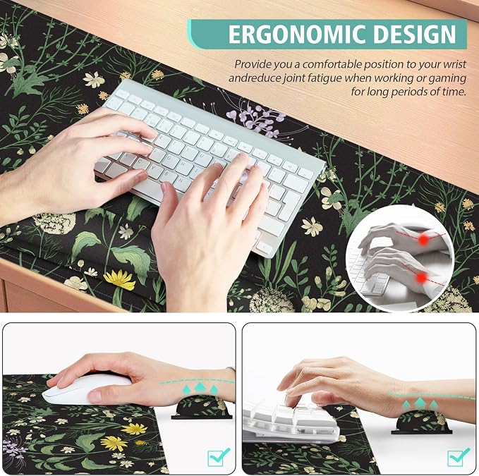Desk Mat, Mouse Pad with Wrist Rest,4-in-1 Large Mouse Pads for Desk,Computer Ergonomic Mousepad with Wrist Support for Keyboard and Mouse(Grass)