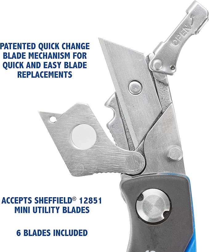 Sheffield Mini Box Cutter, Mini Utility Knife Aluminum Handle, Accepts Mini Utility Blades, Keychain Knife for Home, Office, Trades, and Warehouse