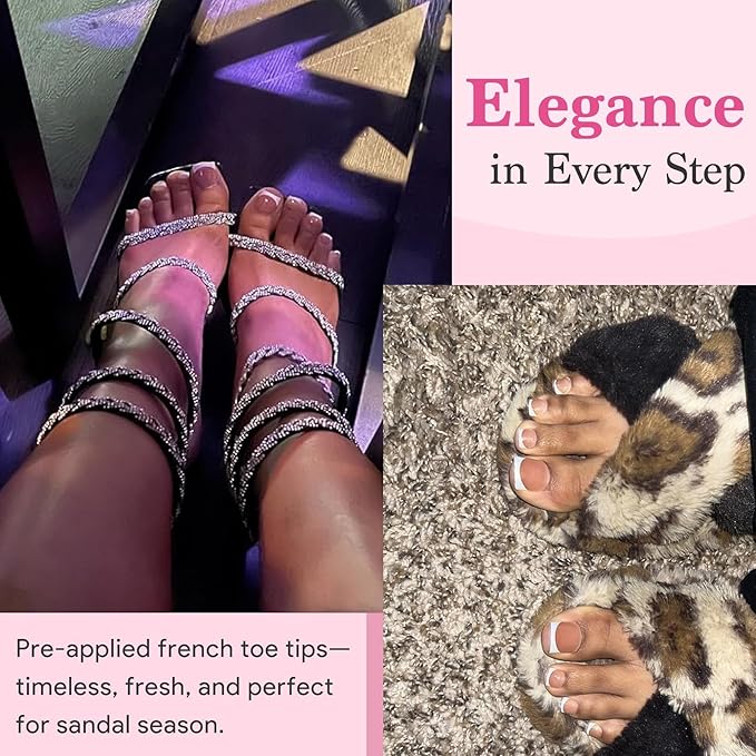 Toe Nails Press On French Tips for Women, 15 Sizes 150 Pcs Sharp Square Pre-applied Primer & Base Coat Toenail Press Ons Baby Pink Full Cover Fake Tips Extension, Builder Nail Gel & Top Coat Required