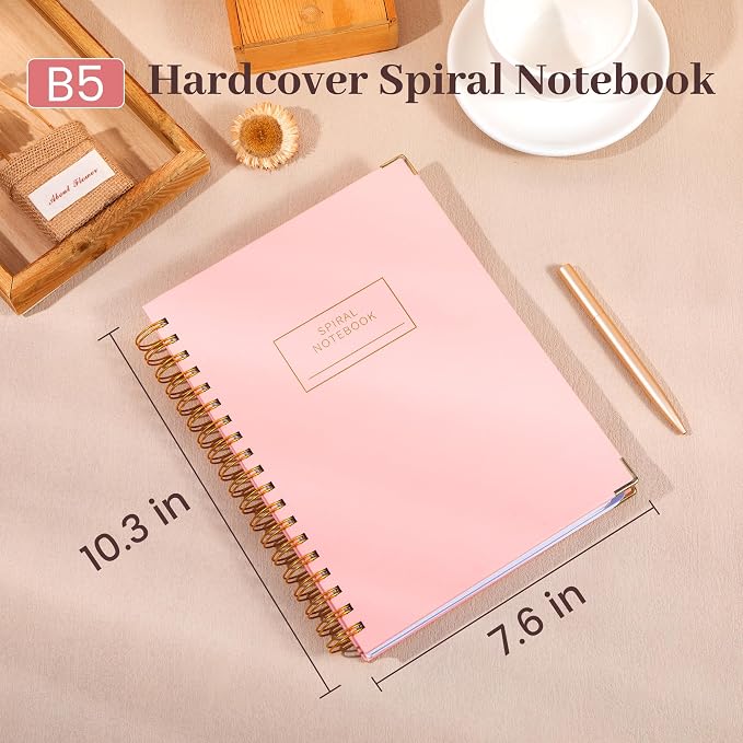 Yoment Hardcover Spiral Notebooks for Work 240 Pages Notebook with Dividers | Multi 5 Subject Notebook College Ruled with Tabs, B5 Lined Journals for Writing, Back to School, Gifts, Pink
